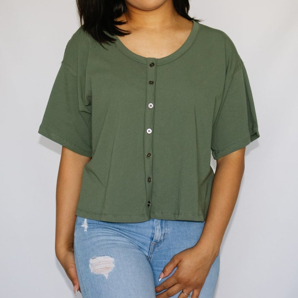 Green Button Down Top
